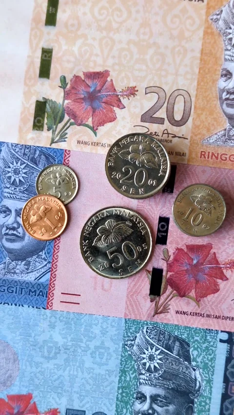 Malaysian ringgit banknotes as a tool for trade and financial transactions. The  Stock Footage 340641153