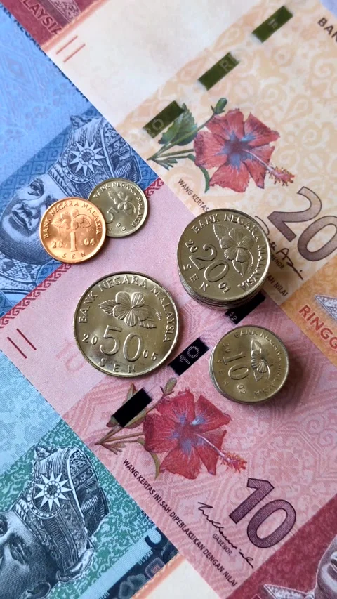 Malaysian ringgit banknotes as a tool for trade and financial transactions. The  Stock Footage 340641154