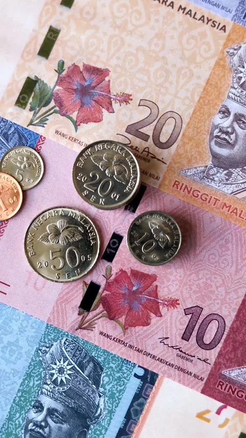 Malaysian ringgit banknotes as a tool for trade and financial transactions. The  Stock Footage 340641166