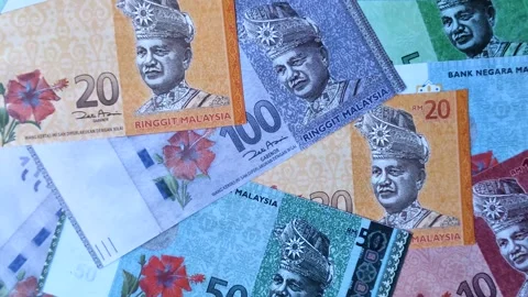 Malaysian ringgit banknotes as a tool for trade and financial transactions. The  Stock Footage 340641434