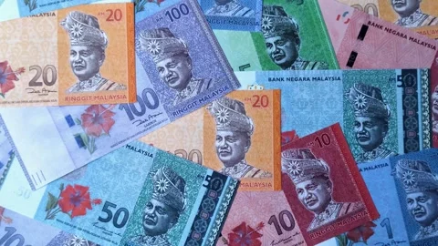 Malaysian ringgit banknotes as a tool for trade and financial transactions. The  Stock Footage 340641448
