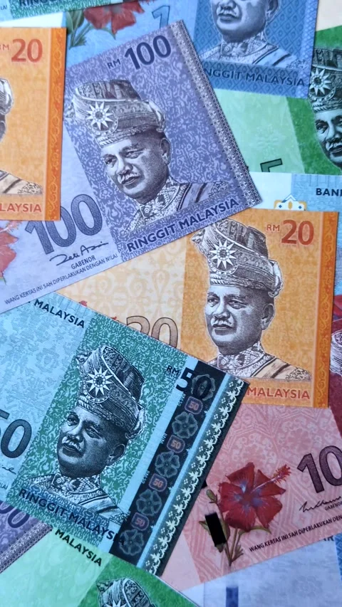 Malaysian ringgit banknotes as a tool for trade and financial transactions. The  Stock Footage 340641461