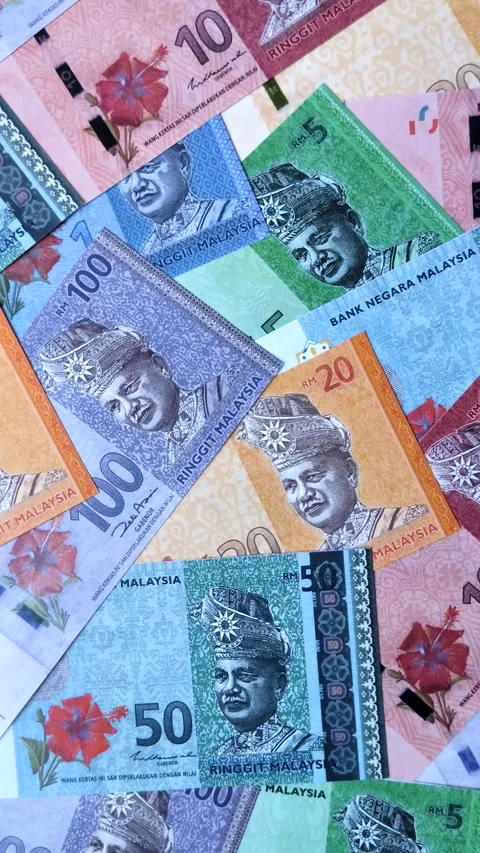 Malaysian ringgit banknotes as a tool for trade and financial transactions. The  Stock Footage 340641465