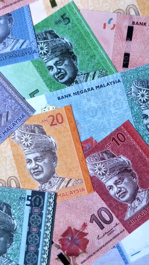 Malaysian ringgit banknotes as a tool for trade and financial transactions. The  Stock Footage 340641470