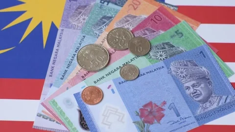 Malaysian ringgit banknotes as a tool for trade and financial transactions. The  Stock Footage 343652250