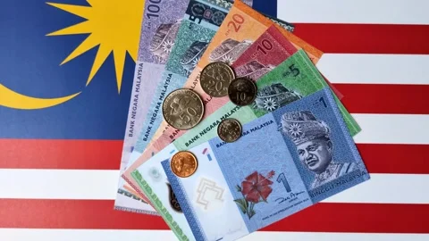 Malaysian ringgit banknotes as a tool for trade and financial transactions. The  Stock Footage 343652732
