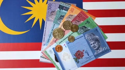 Malaysian ringgit banknotes as a tool for trade and financial transactions. The  Stock Footage 343652754