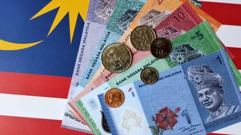 Malaysian ringgit banknotes as a tool for trade and financial transactions. The  Stock Footage 343652757