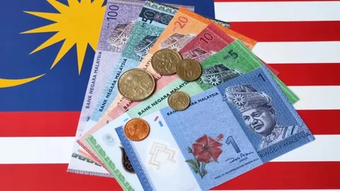 Malaysian ringgit banknotes as a tool for trade and financial transactions. The  Stock Footage 343652771