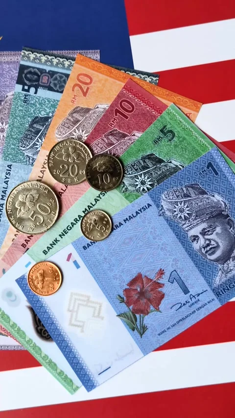 Malaysian ringgit banknotes as a tool for trade and financial transactions. The  Stock Footage 343652793
