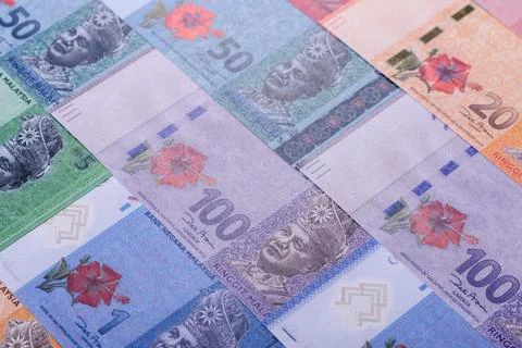 Malaysian ringgit banknotes as a tool for trade and financial transactions... Stock Photos