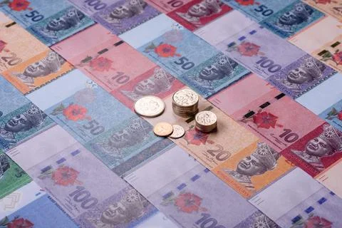 Malaysian ringgit banknotes as a tool for trade and financial transactions... Stock Photos