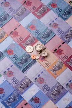 Malaysian ringgit banknotes as a tool for trade and financial transactions... Stock Photos