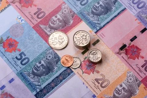 Malaysian ringgit banknotes as a tool for trade and financial transactions... Stock Photos