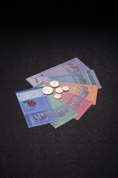 Malaysian ringgit banknotes as a tool for trade and financial transactions... Stock Photos
