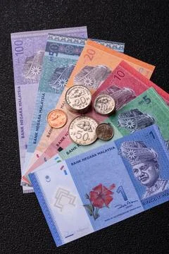 Malaysian ringgit banknotes as a tool for trade and financial transactions... Stock Photos