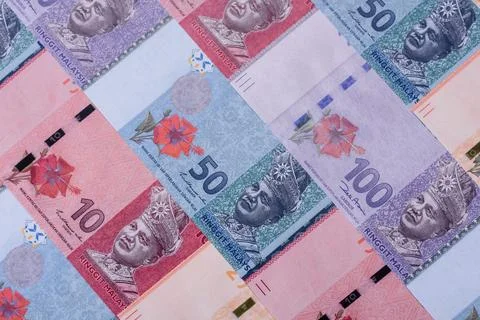 Malaysian ringgit banknotes as a tool for trade and financial transactions... Stock Photos