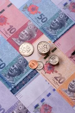 Malaysian ringgit banknotes as a tool for trade and financial transactions... Stock Photos