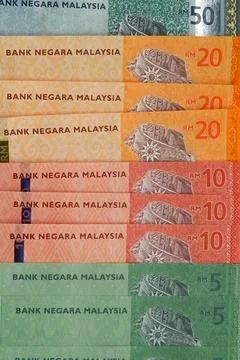 Malaysian Ringgit Banknotes Vertical Stack Stock Photos