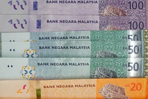 Malaysian Ringgit Banknotes Vertical Stack Stock Photos