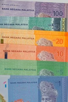 Malaysian Ringgit Banknotes Vertical Stack Stock Photos