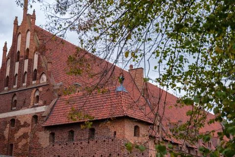 Malbork Castle red brick Gothic details with arches and buttresses Stock Photos