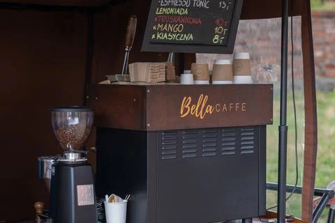Malbork, Poland - 19 July , 2021 - bike on which they sell ice cream and coff Stock Photos