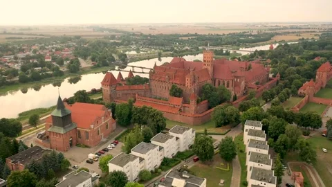 Malbork,Poland.Aerial 4K video from drone to Medieval Malbork castle Stock Footage 161948074