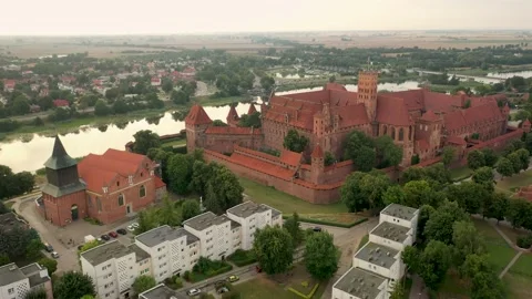 Malbork,Poland.Aerial 4K video from drone to Medieval Malbork castle Stock Footage 161948418