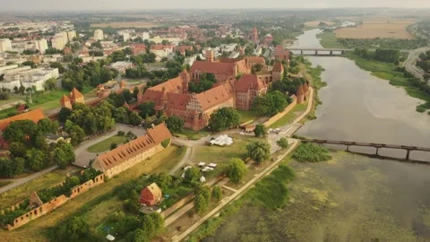 Malbork,Poland.Aerial 4K video from drone to Medieval Malbork castle Stock Footage 161948830
