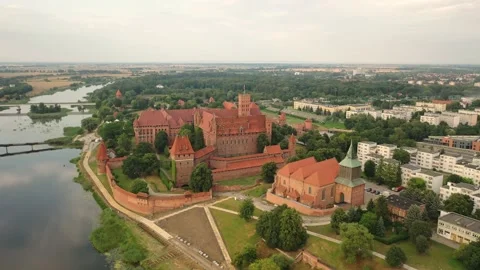 Malbork,Poland.Aerial 4K video from drone to Medieval Malbork castle Stock Footage 161948969