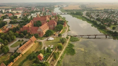 Malbork,Poland.Aerial 4K video from drone to Medieval Malbork castle Stock Footage 161949255