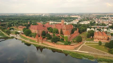 Malbork,Poland.Aerial 4K video from drone to Medieval Malbork castle Stock Footage 161949669