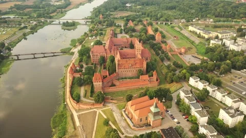 Malbork,Poland.Aerial 4K video from drone to Medieval Malbork castle Video stock 161950393