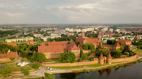 Malbork,Poland.Aerial 4K video from drone to Medieval Malbork castle Stock Footage 161950541