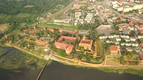 Malbork,Poland.Aerial 4K video from drone to Medieval Malbork castle Stock Footage 161951668