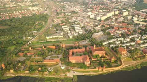 Malbork,Poland.Aerial 4K video from drone to Medieval Malbork castle Stock Footage 161951814