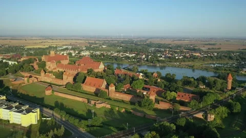 Malbork,Poland.Aerial 4K video from drone to Medieval Malbork castle Stock Footage 161957183