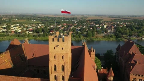 Malbork,Poland.Aerial 4K video from drone to Medieval Malbork castle Stock Footage 161958598