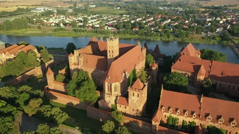 Malbork,Poland.Aerial 4K video from drone to Medieval Malbork castle Stock Footage 161958618
