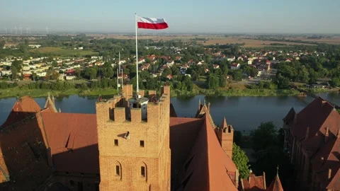 Malbork,Poland.Aerial 4K video from drone to Medieval Malbork castle Stock Footage 161958717