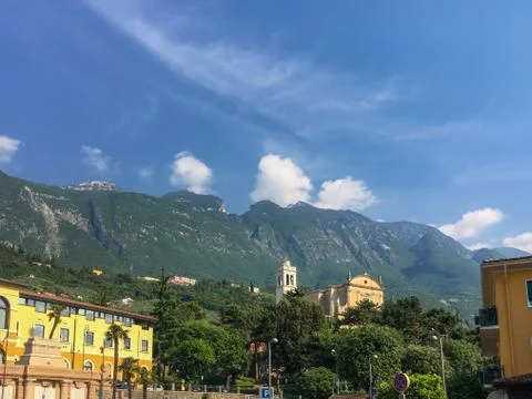 Malcesine in front of mountains Stock Photos