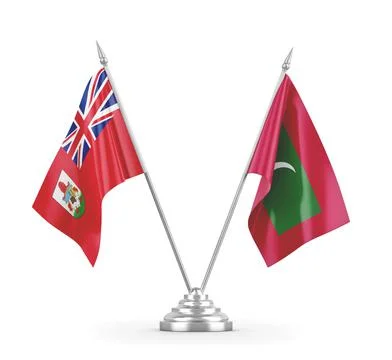 Maldives and Bermuda table flags isolated on white 3D rendering Stock Illustration