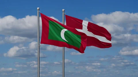 Maldives and Denmark flags Video stock 288138347