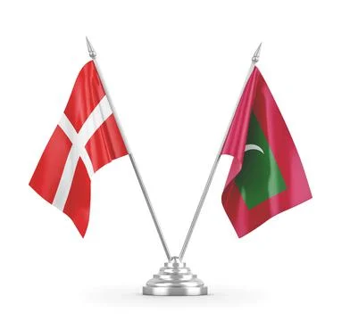 Maldives and Denmark table flags isolated on white 3D rendering Stock Illustration