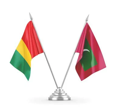Maldives and Guinea table flags isolated on white 3D rendering Stock Illustration