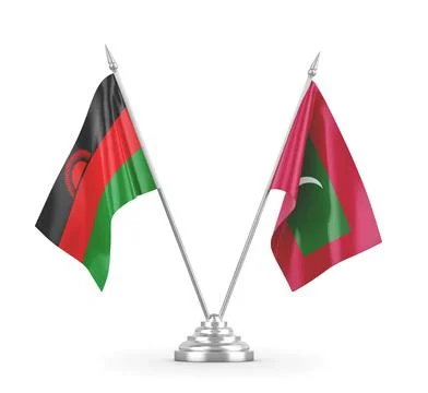 Maldives and Malawi table flags isolated on white 3D rendering Stock Illustration
