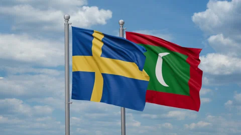 Maldives and Sweden two flags Stock Footage 268316871