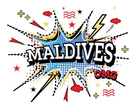Maldives Comic Text in Pop Art Style Isolated on White Background. Ilustración de archivo