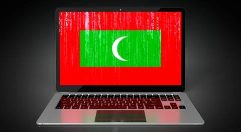 Maldives - country flag and binary code on laptop screen Stock Illustration
